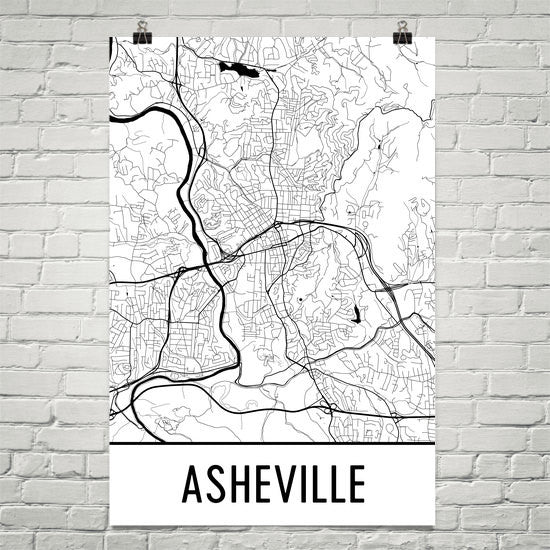 Asheville Street Map Poster White