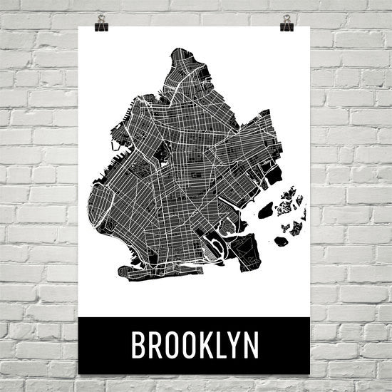 Brooklyn NY Street Map Poster White Text