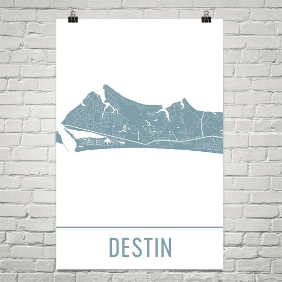 Destin Beach FL Street Map Poster White