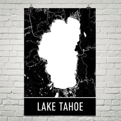 Lake Tahoe CA Street Map Poster Black