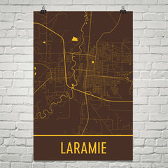 Laramie WY Street Map Poster Brown