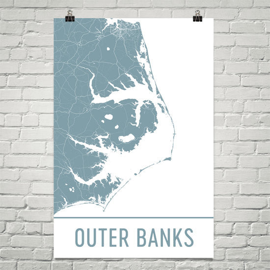 Outer Banks NC Street Map Poster White