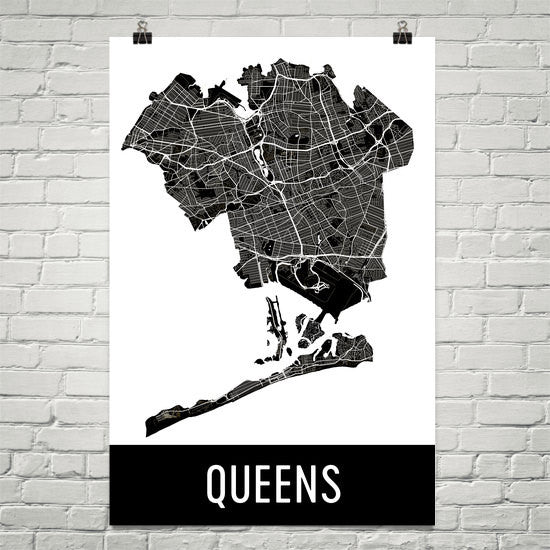 Queens NY Street Map Poster White