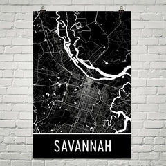 Savannah GA Street Map Poster Black