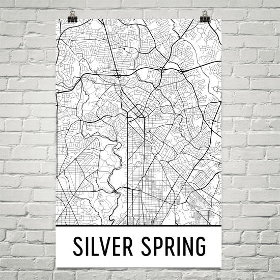 Silver Spring MD Street Map Poster White