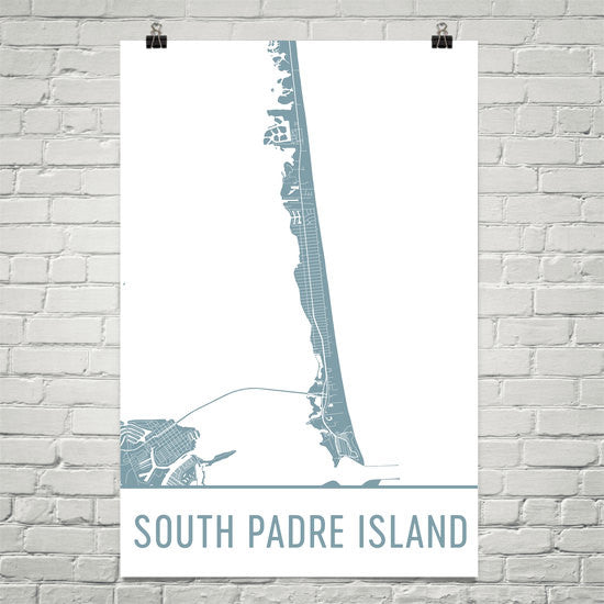South Padre Island Street Map Poster White