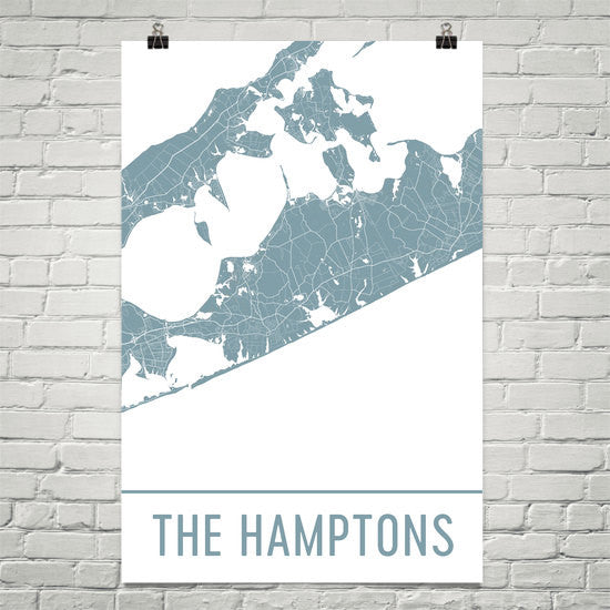 The Hamptons NY Street Map Poster White