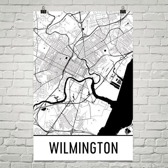 Wilmington DE Street Map Poster White