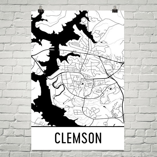 Clemson SC Street Map Poster White
