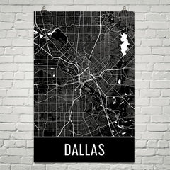 Dallas TX Street Map Poster Black
