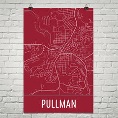 Pullman WA Street Map Poster Red