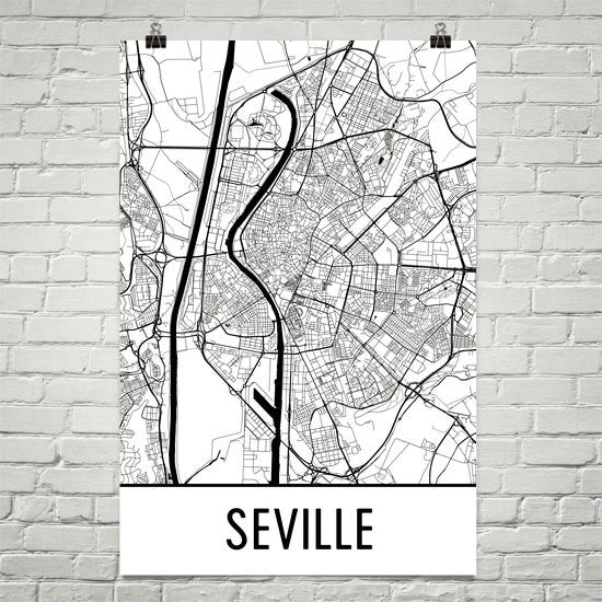 Seville Spain Street Map Poster White