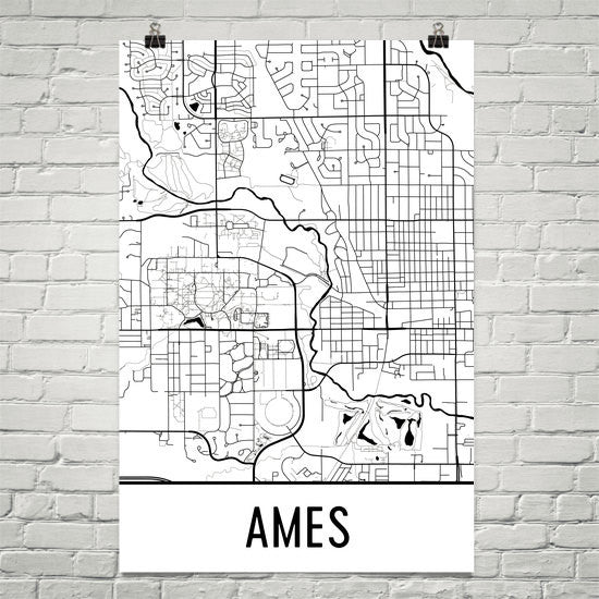 Ames IA Street Map Poster White