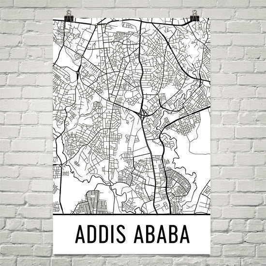 Addis Ababa Ethiopia Street Map Poster White