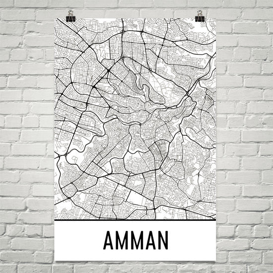 Amman Jordan Street Map Poster White