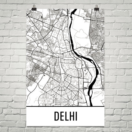 Delhi India Street Map Poster White