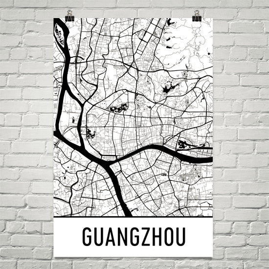 Guangzhou China Street Map Poster White