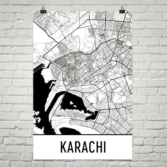 Karachi Pakistan Street Map Poster White