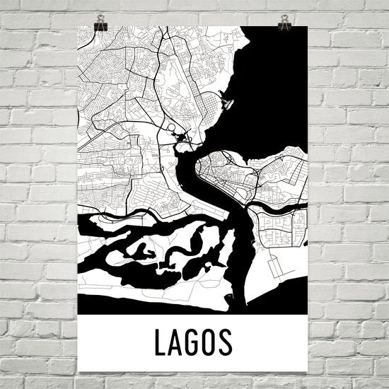 Lagos Nigeria Street Map Poster White