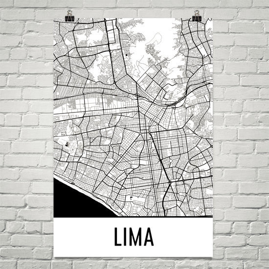Lima Peru Street Map Poster White