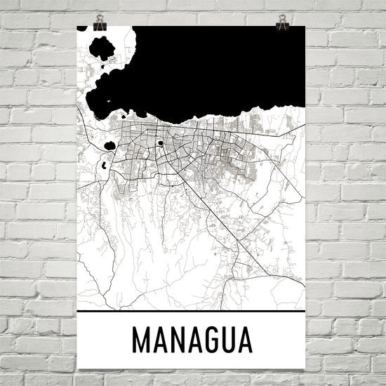 Managua Nicaragua Street Map Poster White