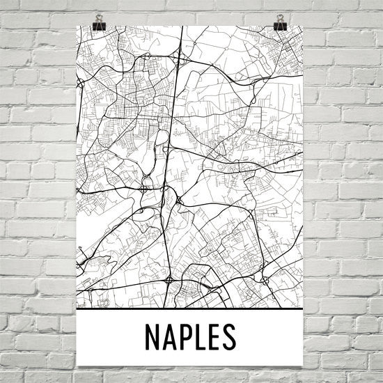 Naples Italy Street Map Poster White