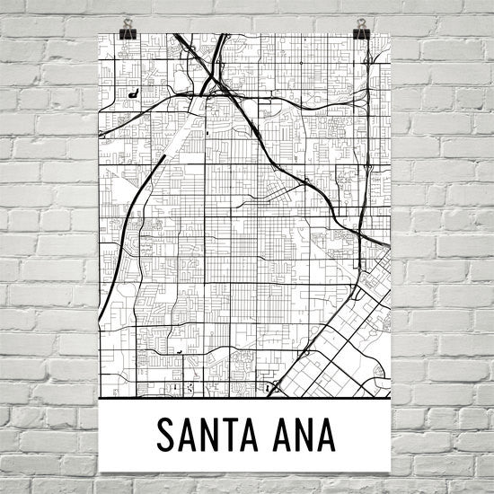 Santa Ana CA Street Map Poster White