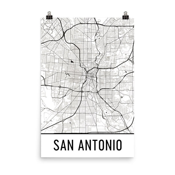 San Antonio TX Street Map Poster White