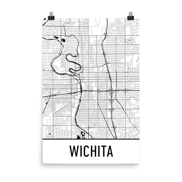 Wichita Map World Wichita Street Map Poster - Wall Print by Modern Map Art