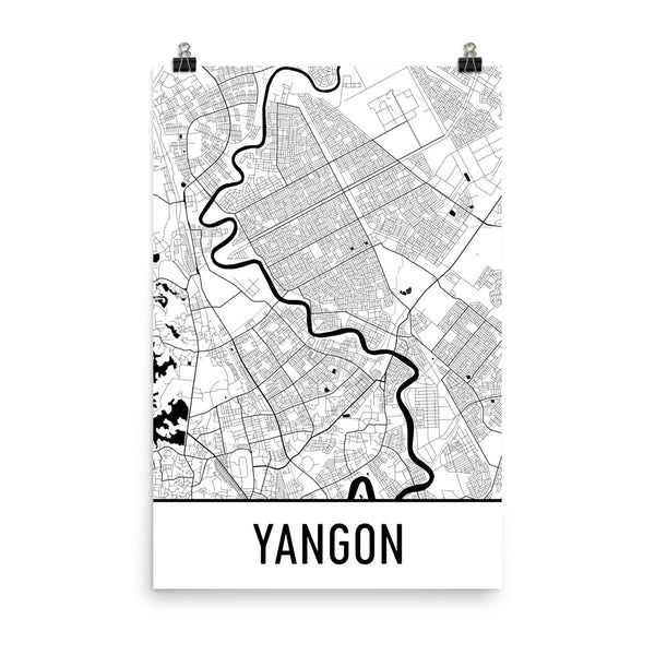 Yangon Myanmar Street Map Poster White