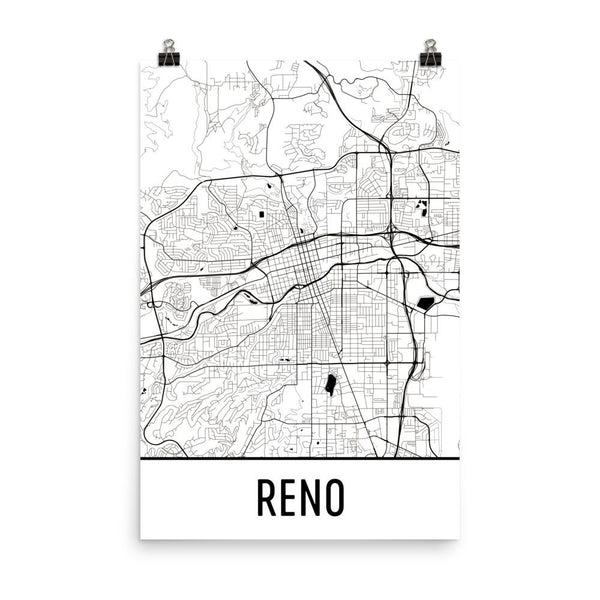 Reno NV Street Map Poster White
