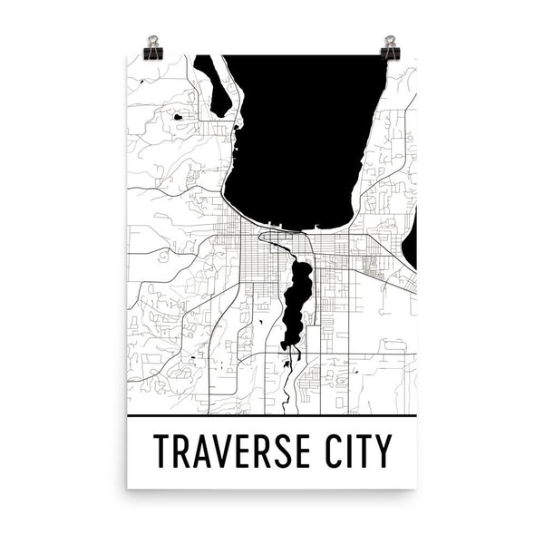 Traverse City MI Street Map Poster White
