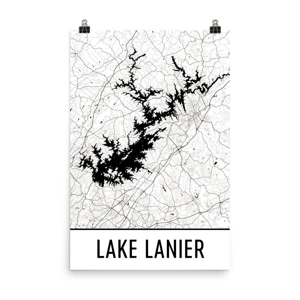 Lake Lanier GA Street Map Poster White