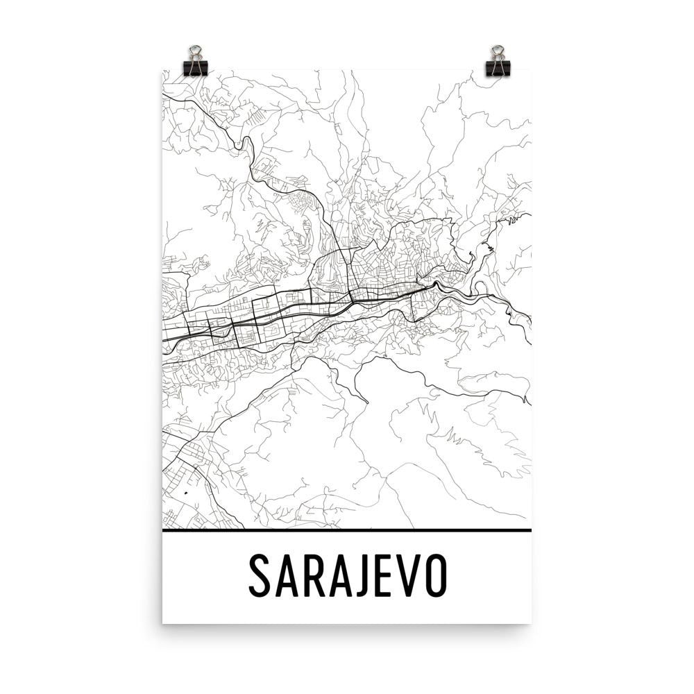 Sarajevo Street Map Poster White