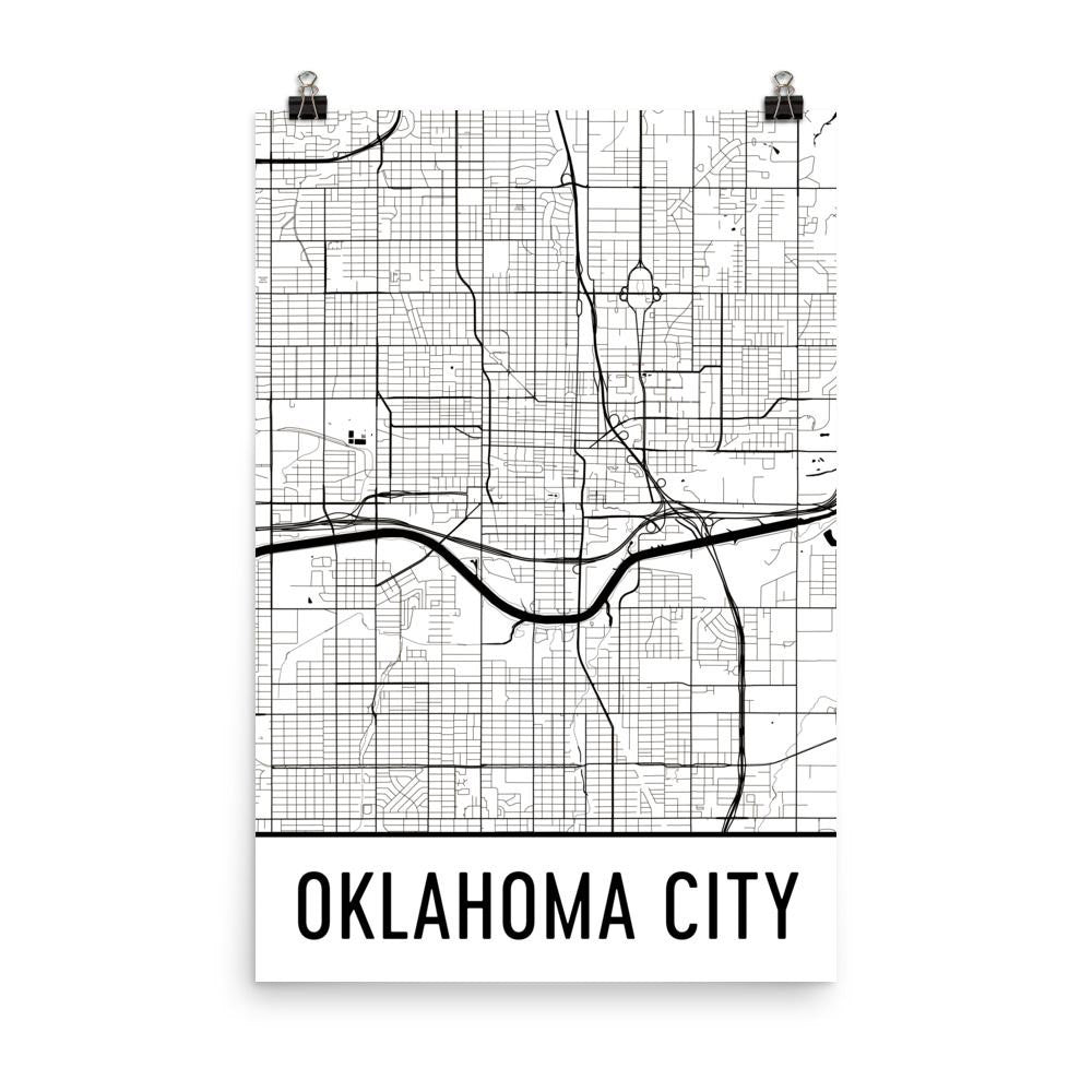 Oklahoma City Street Map Poster White