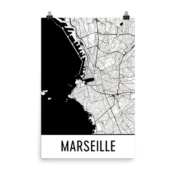 Marseille France Street Map Poster White