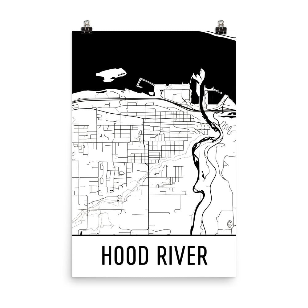 Hood River OR Street Map Poster White