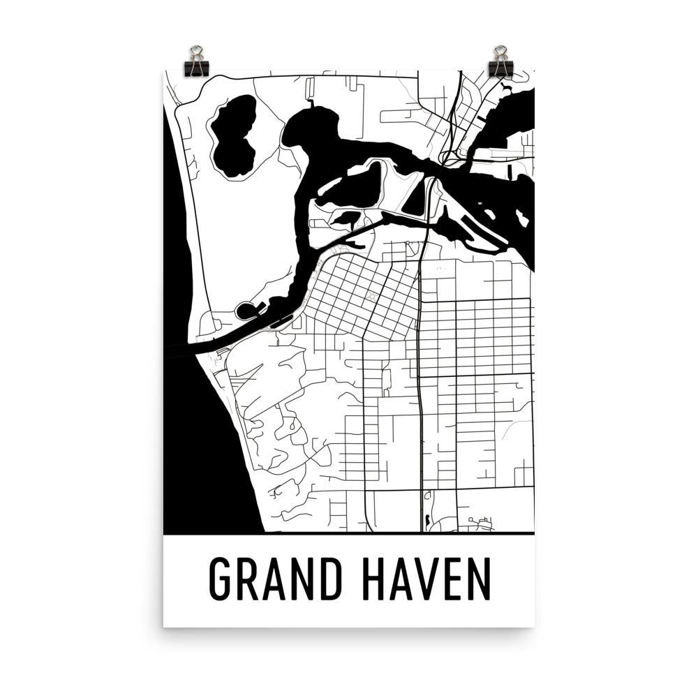 Grand Haven Michigan Street Map Poster White