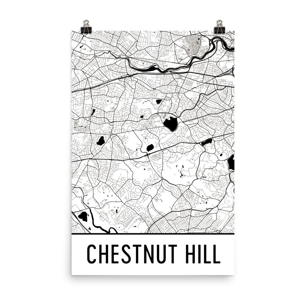 Chestnut Hill MA Street Map Poster White