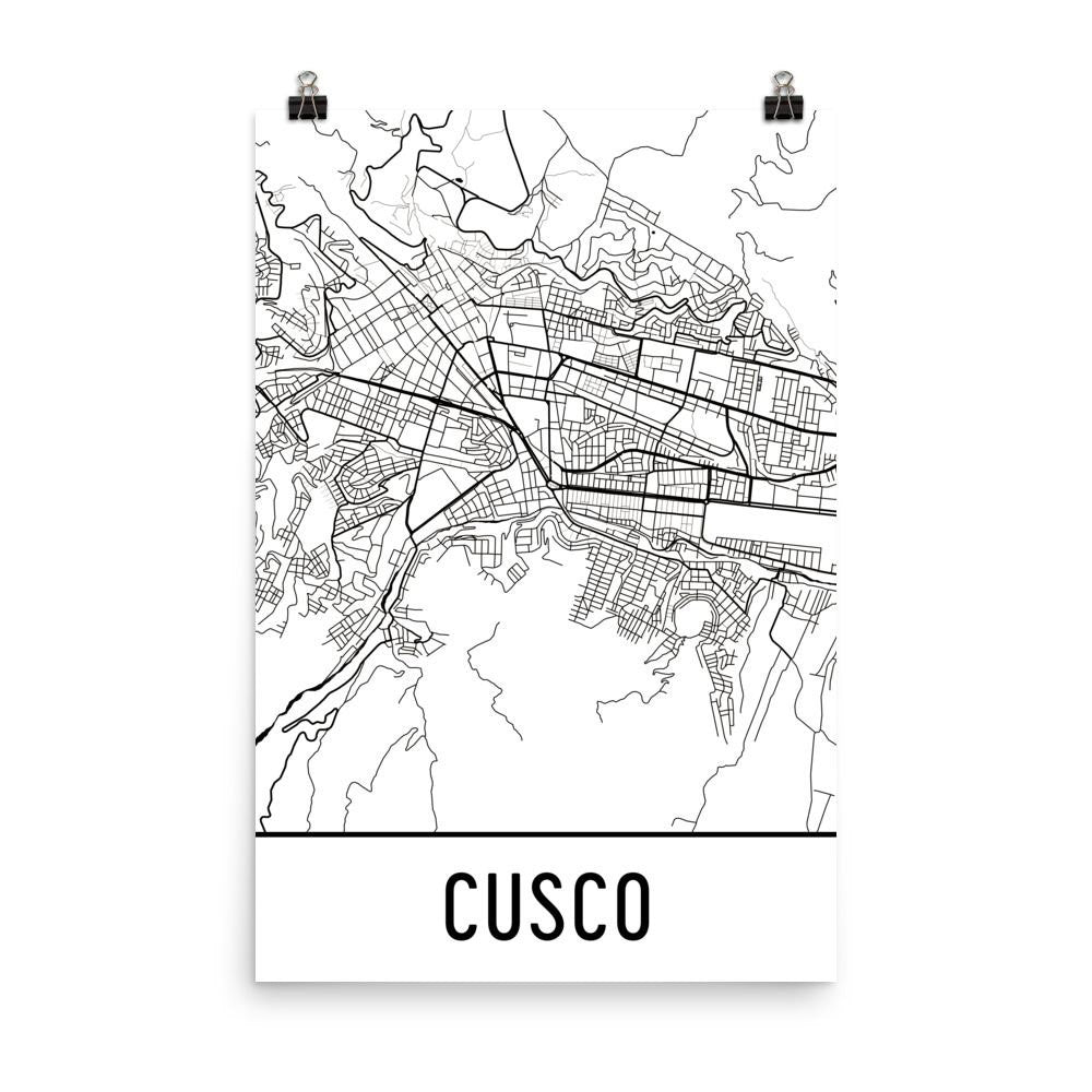 Cusco Peru Street Map Poster White