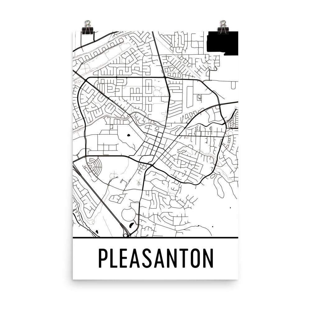 Pleasanton CA Street Map Poster White