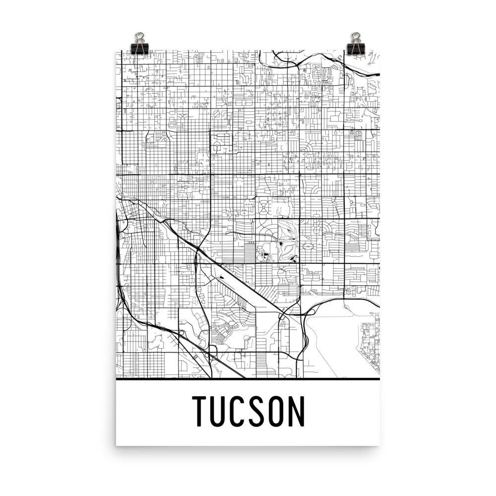 Tucson AZ Street Map Poster White