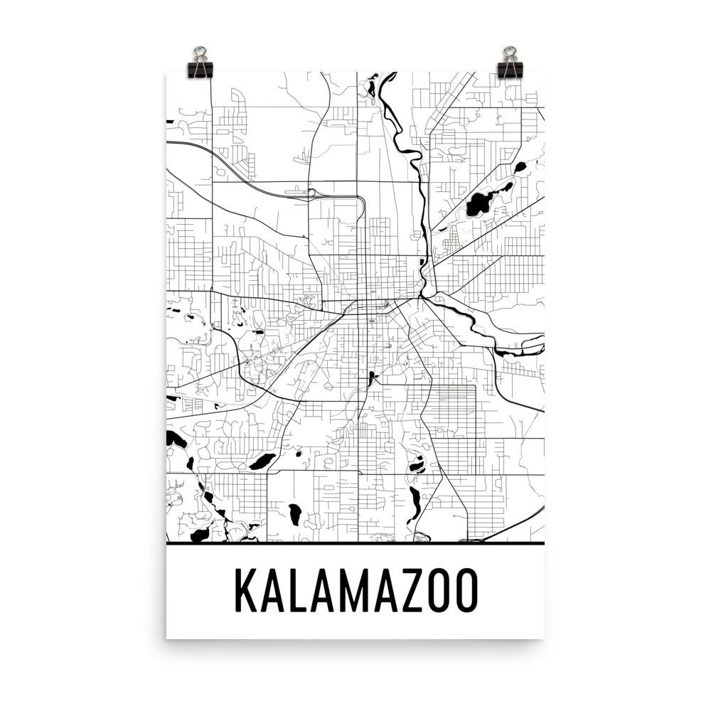 Kalamazoo MI Street Map Poster White