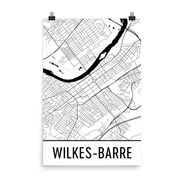 Wilkes-Barre PA Street Map Poster White