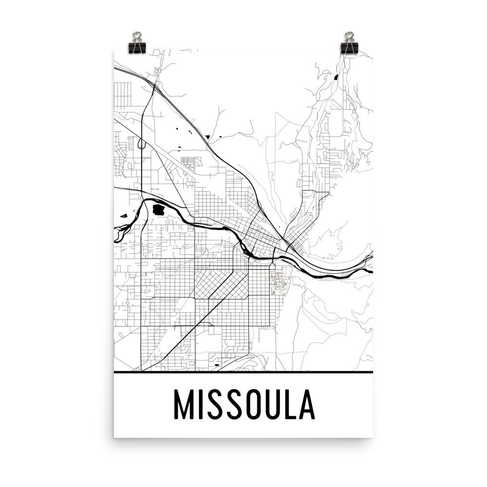 Missoula MT Street Map Poster White