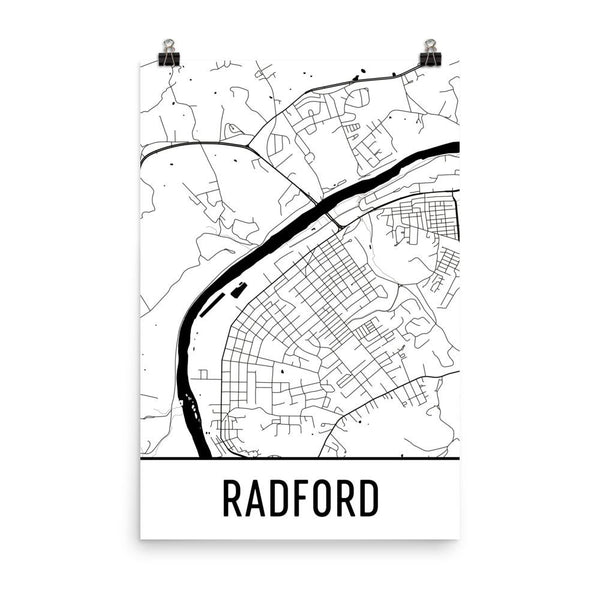 Radford VA Street Map Poster White