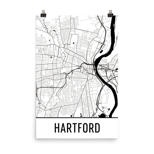 Hartford CT Street Map Poster White