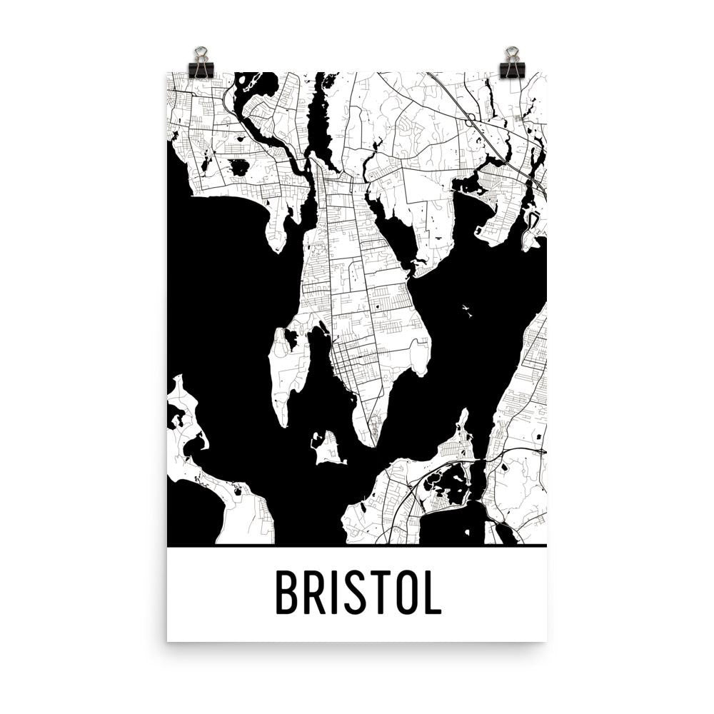 Bristol Rhode Island Street Map Poster White