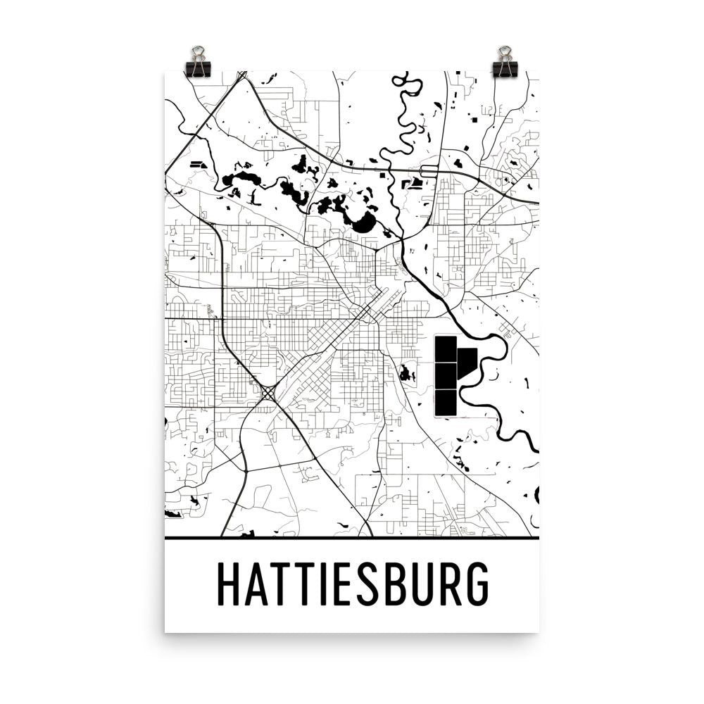 Hattiesburg Street Map Poster White