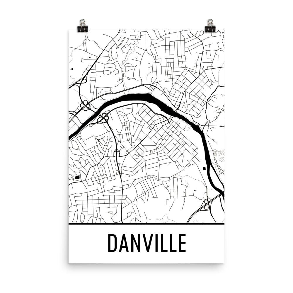 Danville Virginia Street Map Poster White